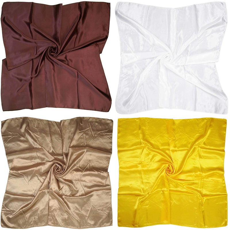 LilMents 4 Mixed Designs Large 35" Ã— 35" Square Polyester Satin Neck Head Scarf Scarves Set (Set W7) - Image 1